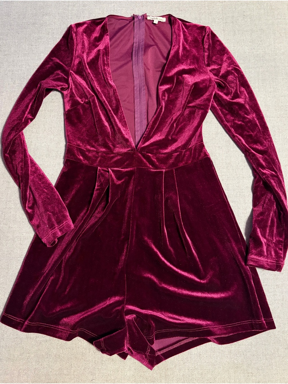 Charlotte Russe Deep Plum Velvet Long-Sleeve Romper